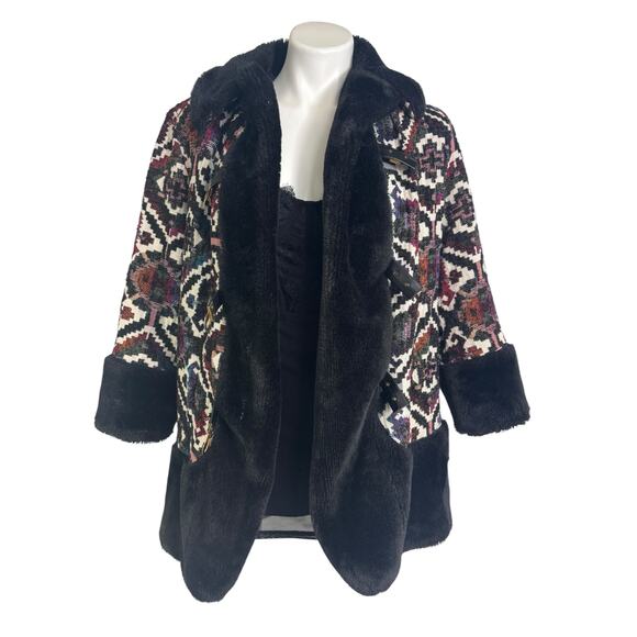 Vintage 60s 70s Tapestry Carpet Coat Faux Fur Gold Buckle Penny Lane Boho Mod - Picture 1 of 12